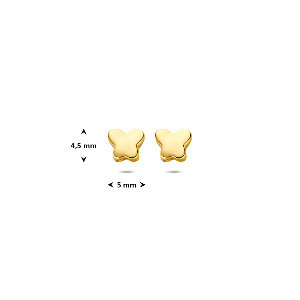 oorknoppen vlinder 4,5 mm 14K geelgoud