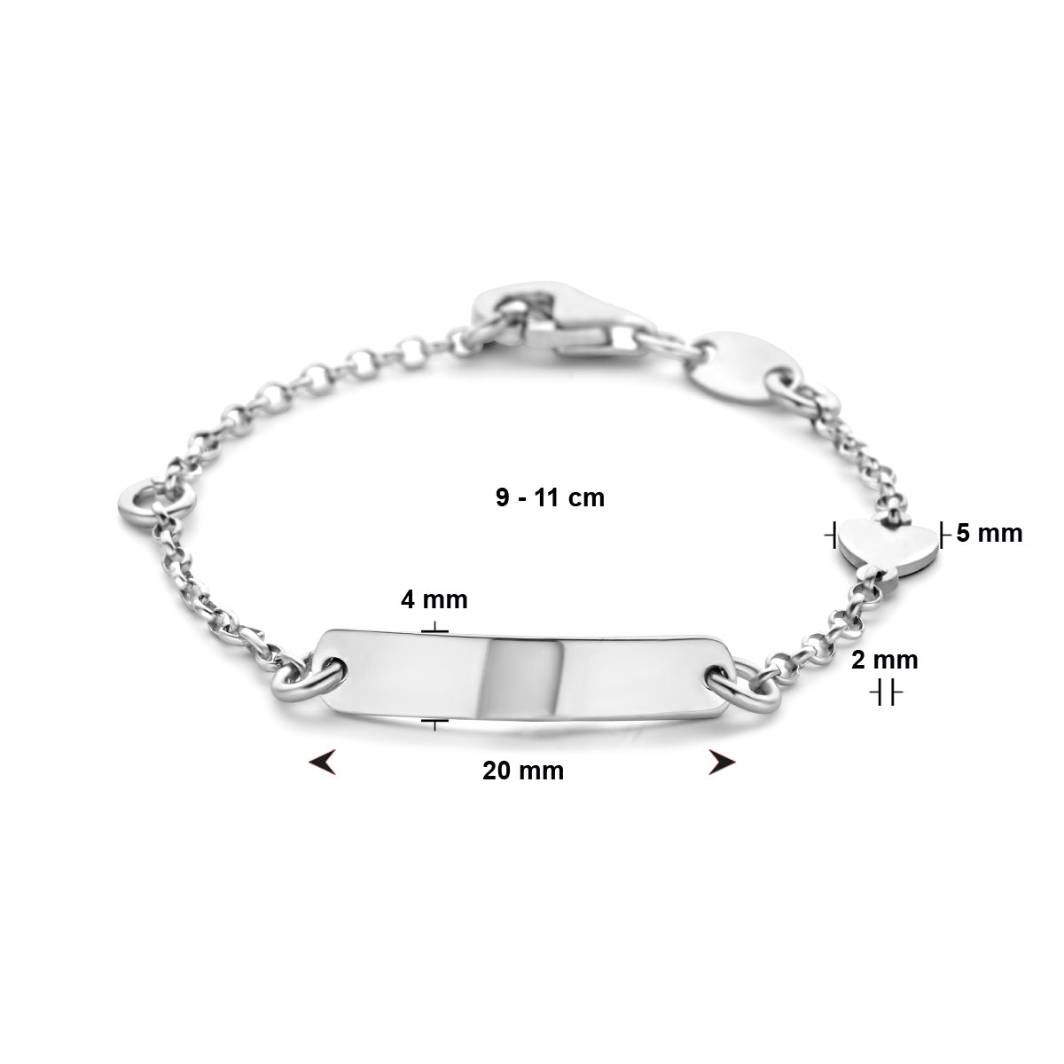 Gravurarmband Herzplättchen 4,0 mm Silber rhodiniert