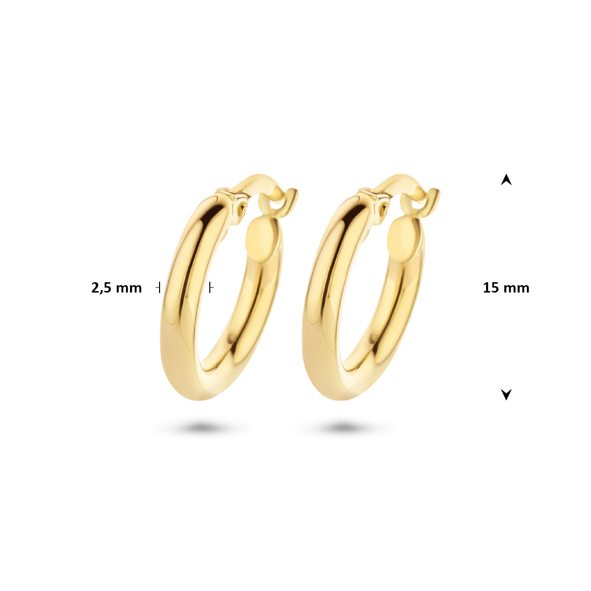 9k oorringen 2,5 mm ronde buis 9K geel