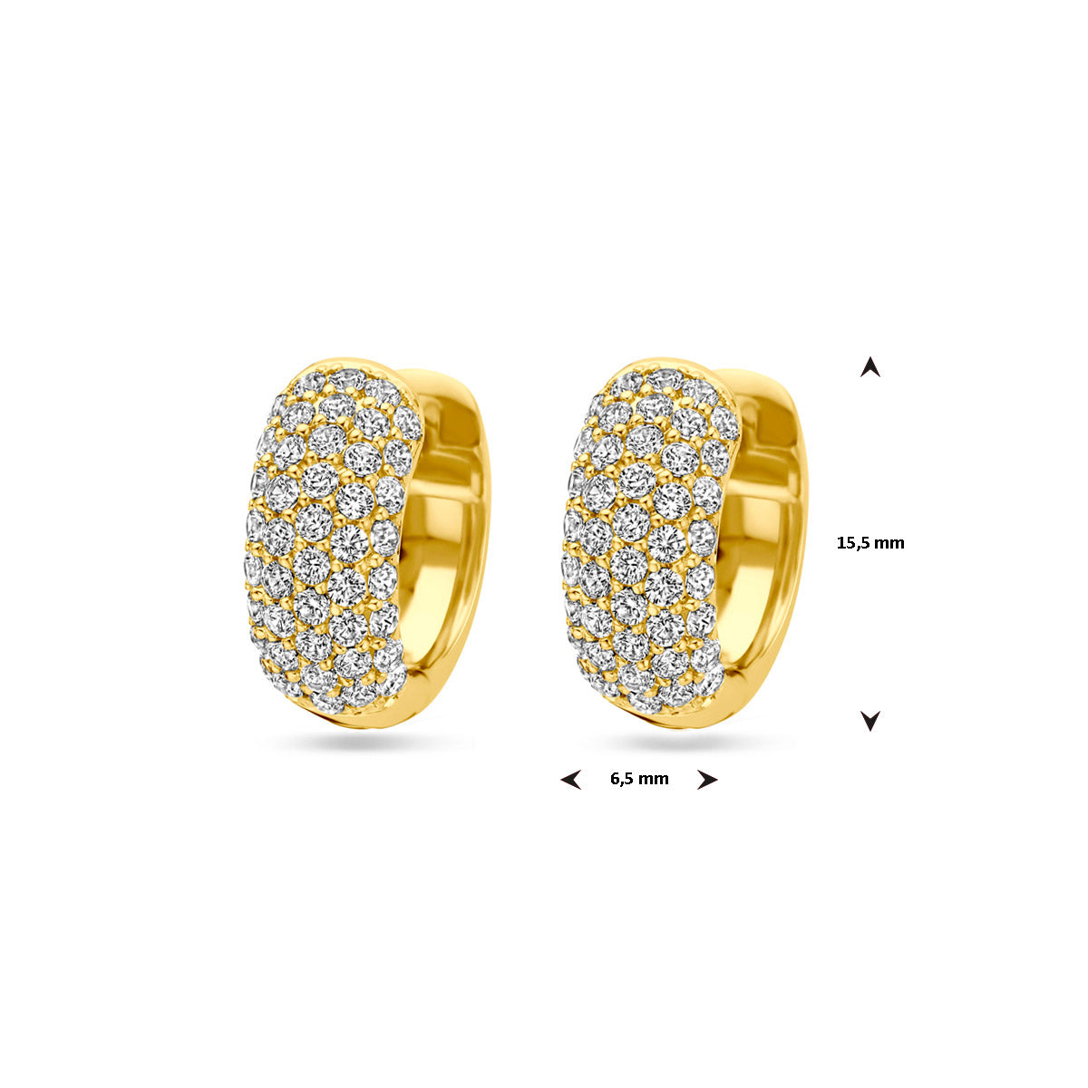 klapoorringen zirkonia 15,5 mm 1 micron zilver verguld (geel)