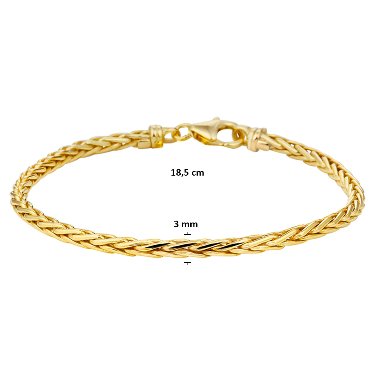 9k armband vossestaart 3,0 mm 18,5 cm massief 9K geel/zilverkern
