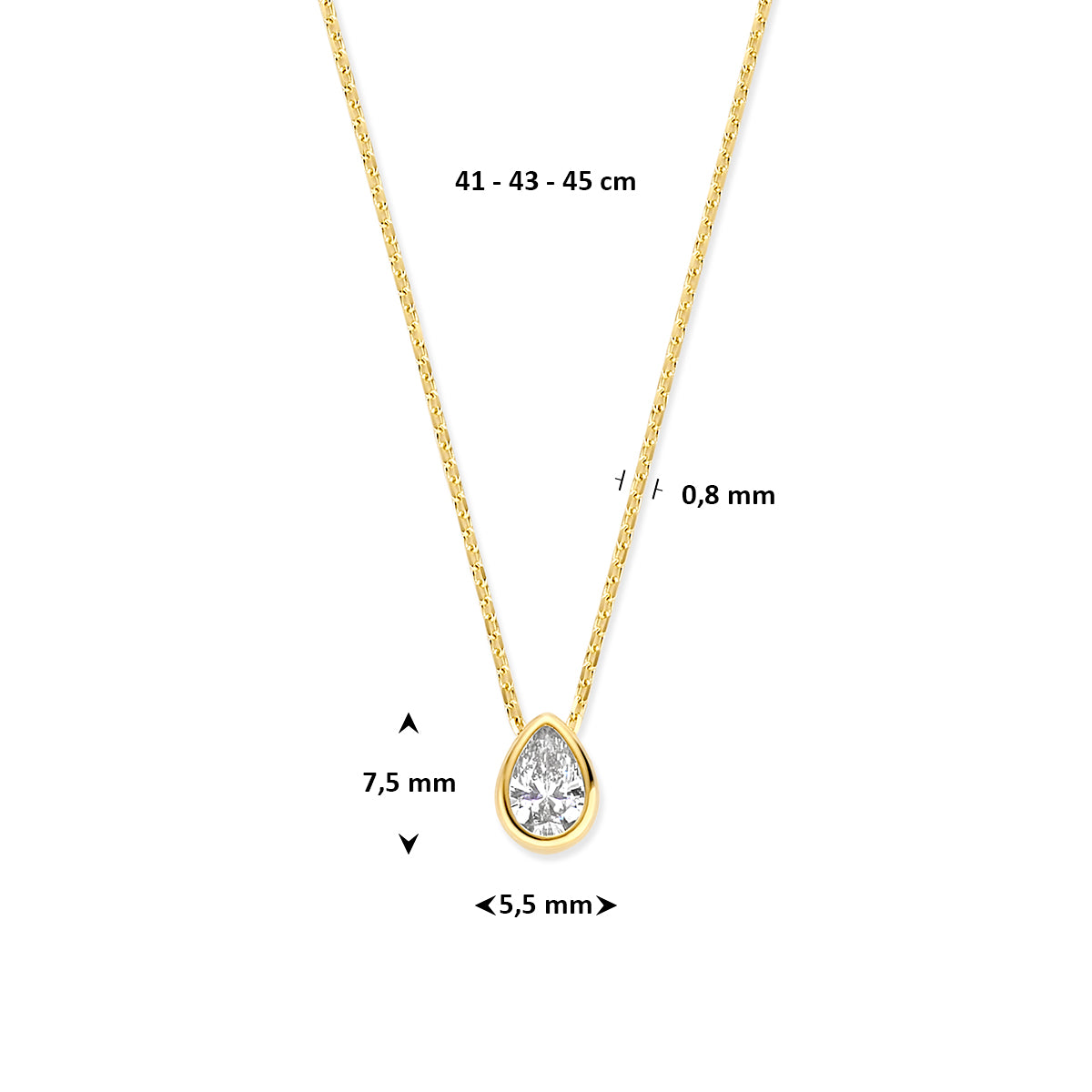 Zirkonia-Halskette 41 - 43 - 45 cm 14K Gelbgold