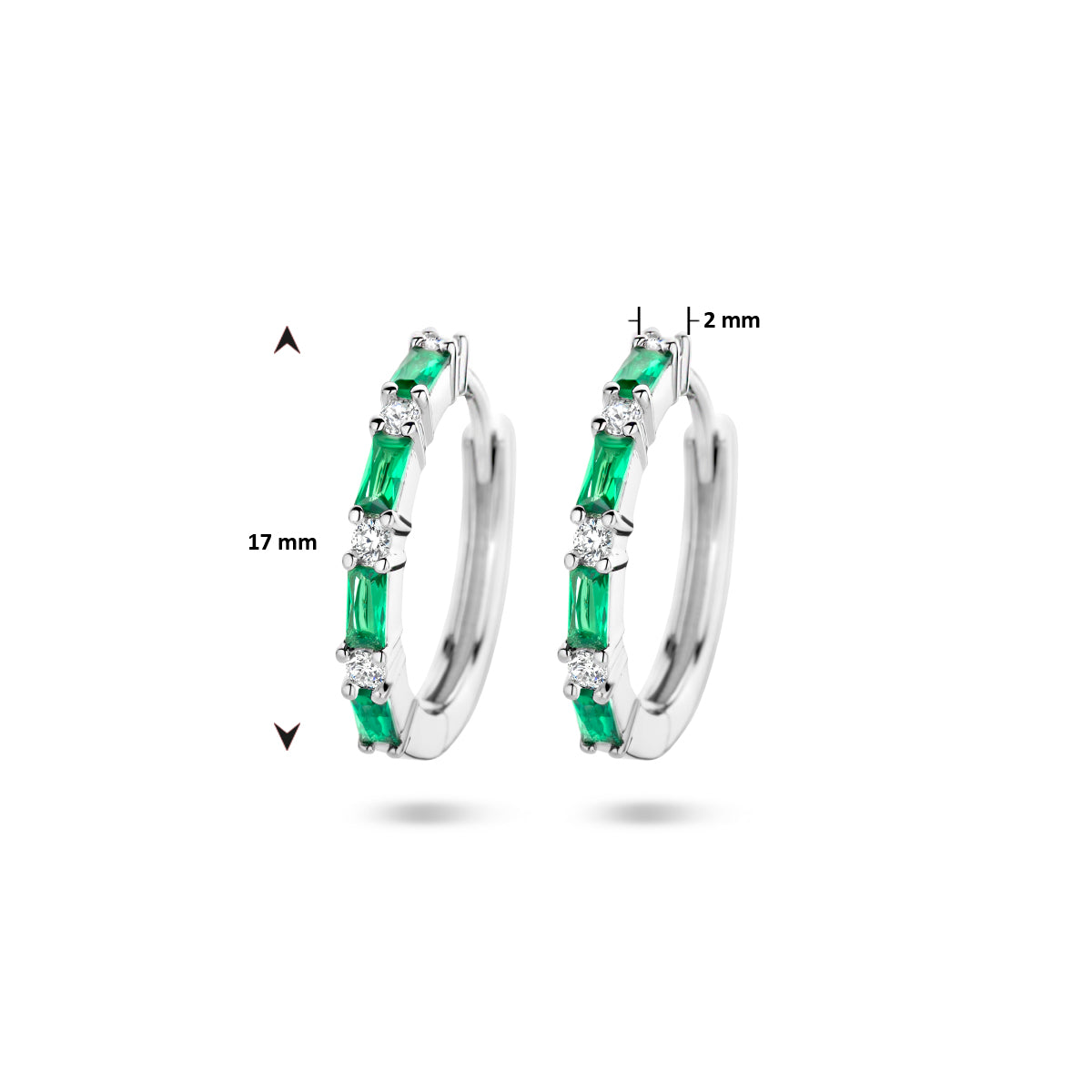 klapoorringen groen en wit zirkonia zilver gerhodineerd