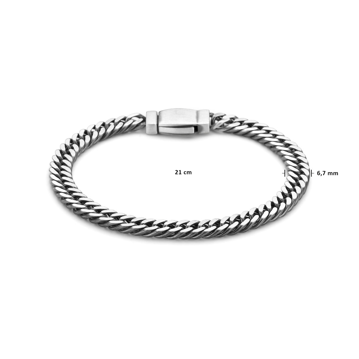 Armband Panzerkette 4 Seiten geschliffen 6,7 mm Silber oxidiert
