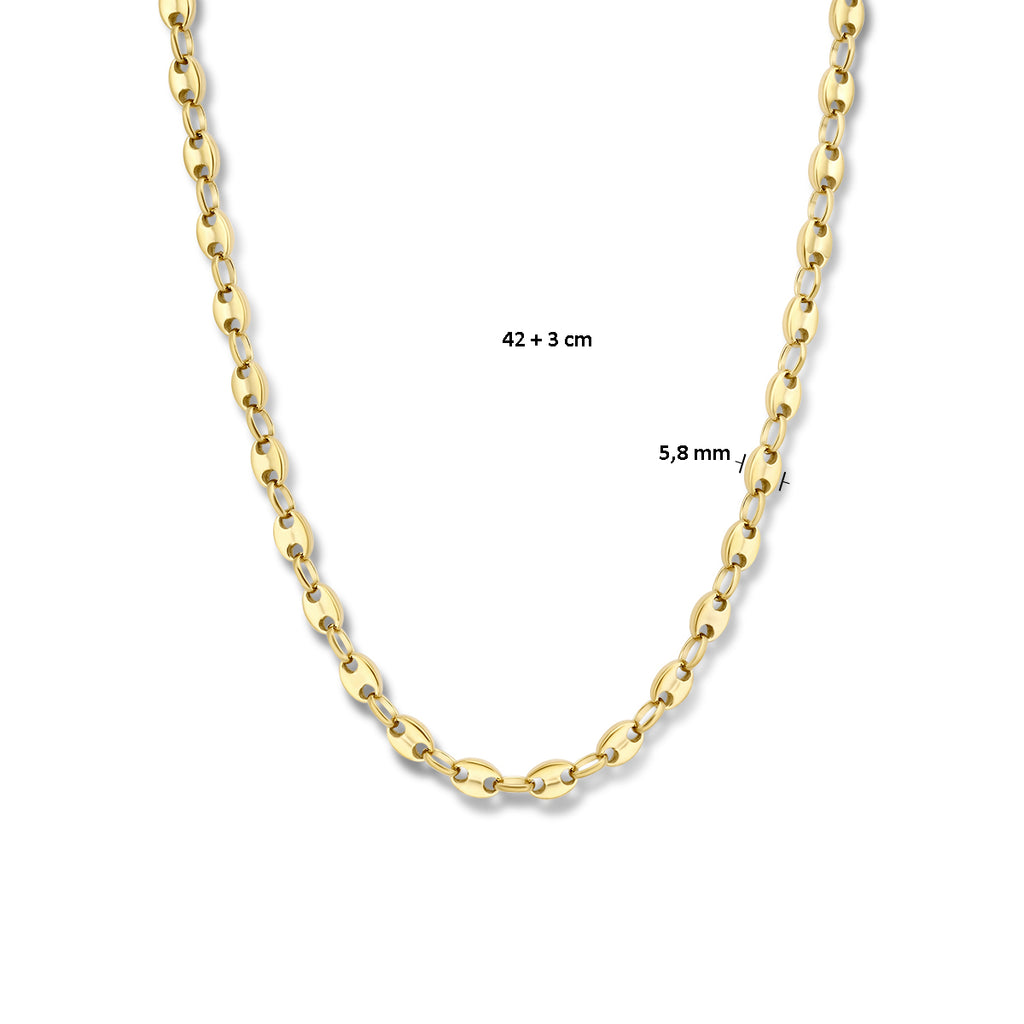 collier koffieboon 42 + 3 cm ion plating edelstaal