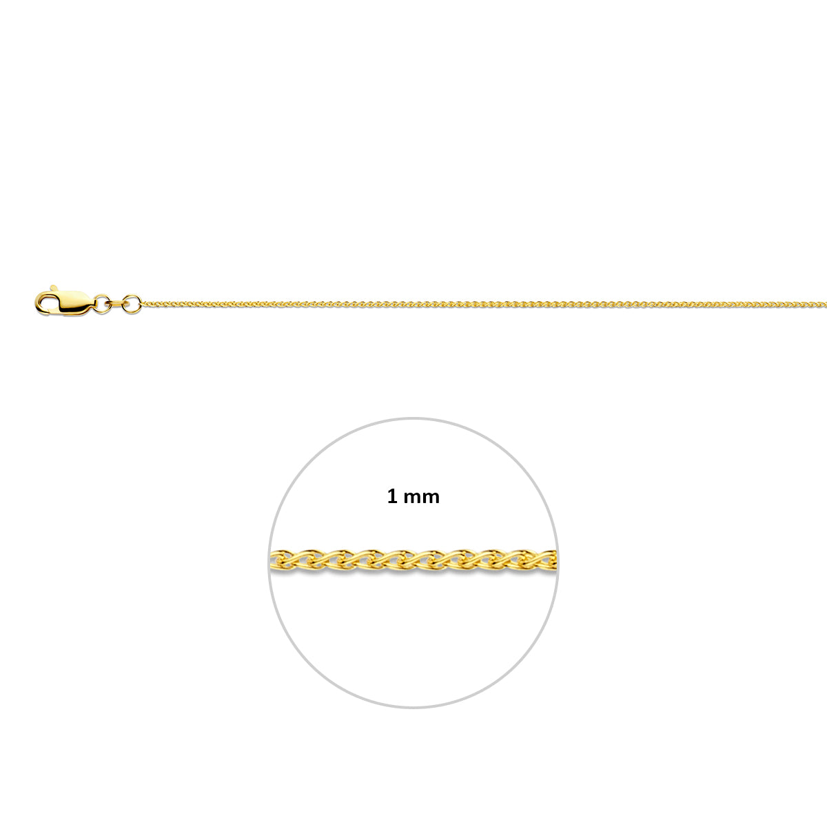 vossestaart rond 1,1 mm 14K geelgoud