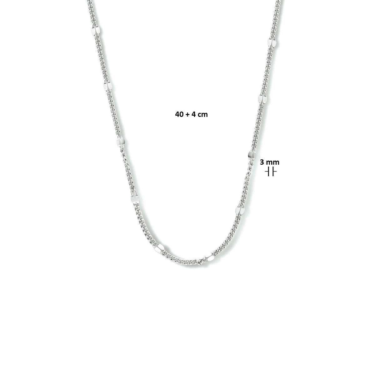 Halskette Gourmette mit Zwischenstück 3,0 mm 40 + 4 cm Silber rhodiniert
