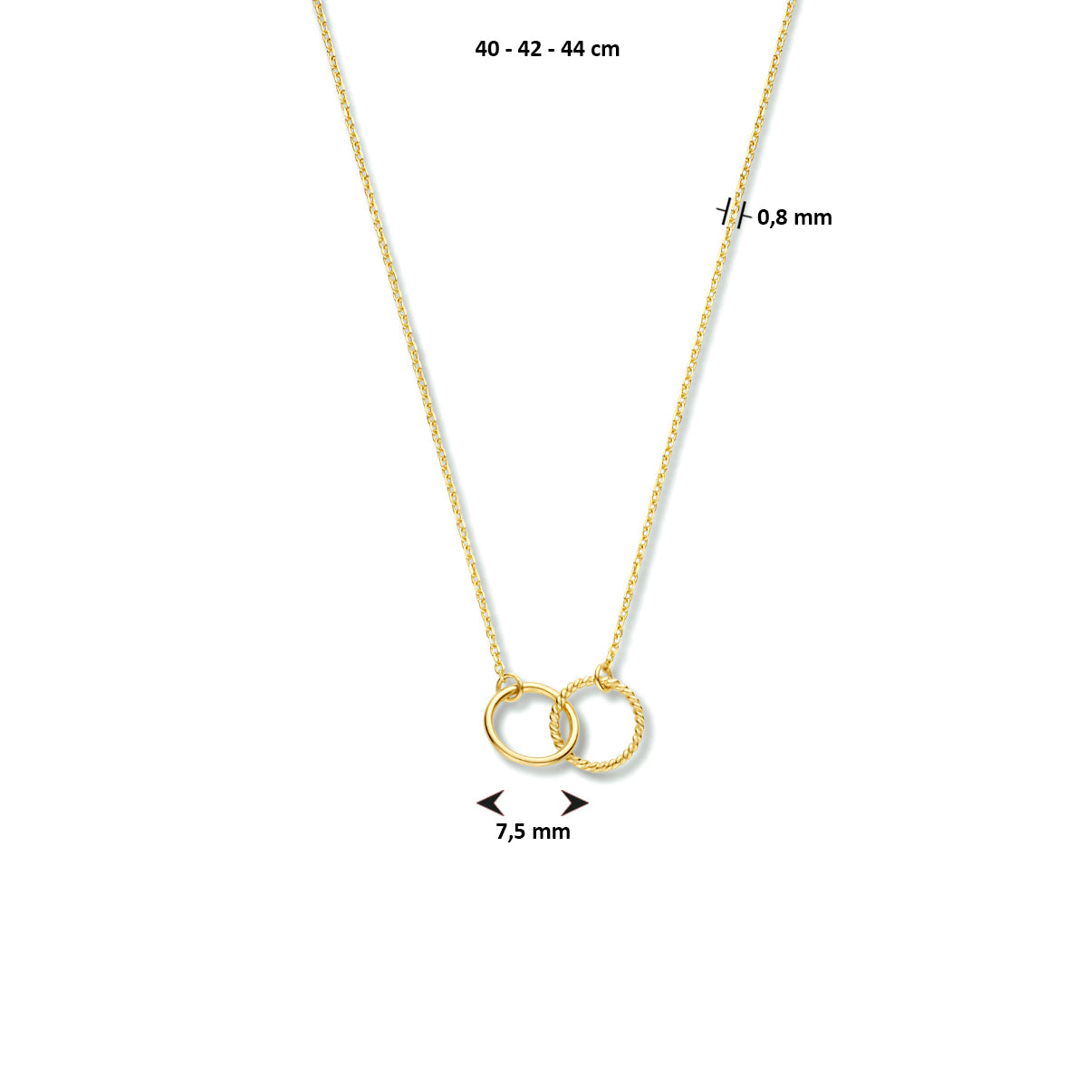 9k collier rondjes 40 - 42 - 44 cm 9K geel - rondje,bolletje,ringetje,draad