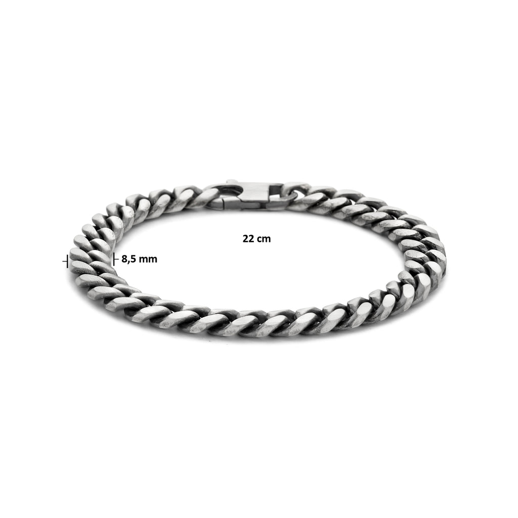 armband oxi gourmette 6 zijdes geslepen 8,5 mm zilver geoxideerd