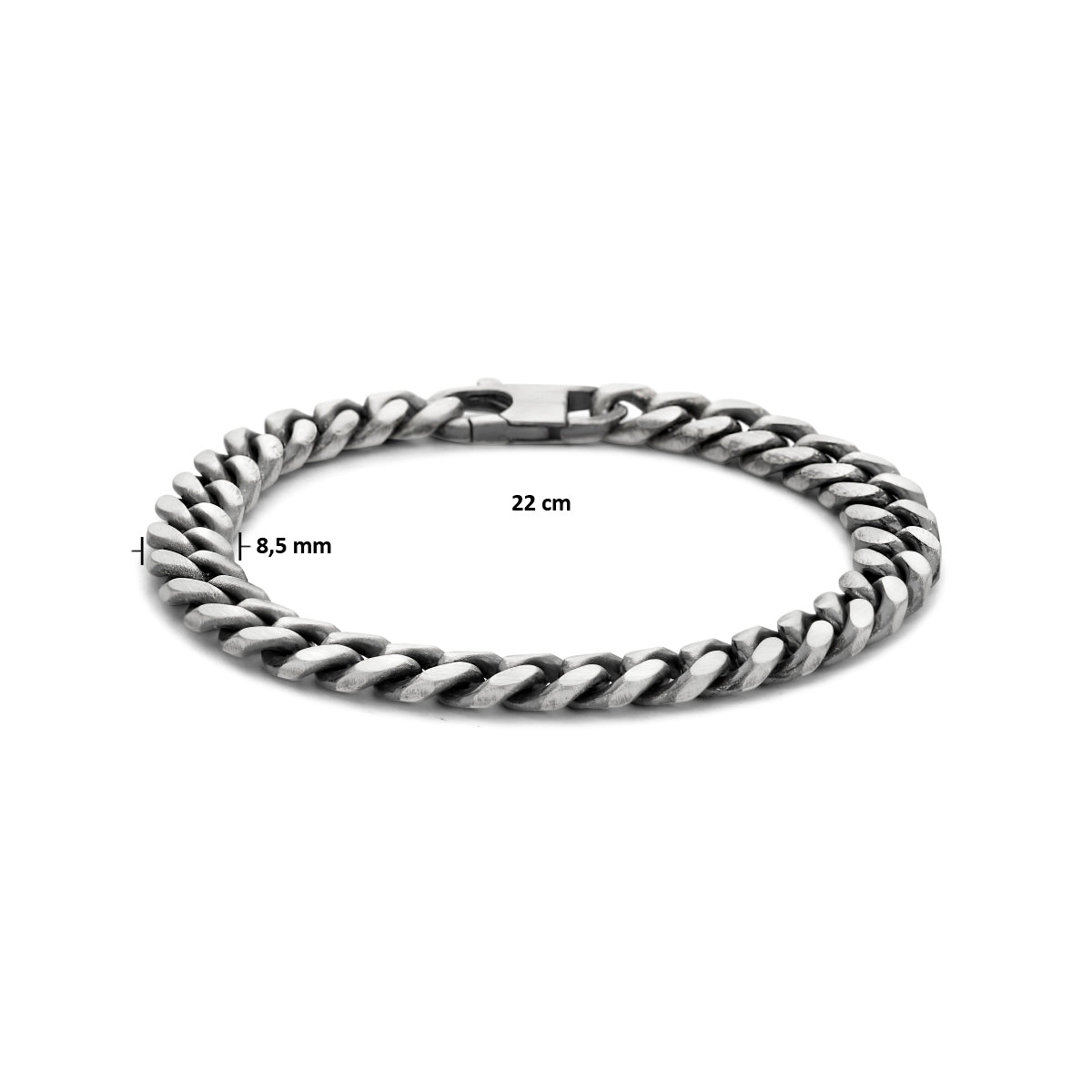armband oxi gourmette 6 zijdes geslepen 8,5 mm zilver geoxideerd