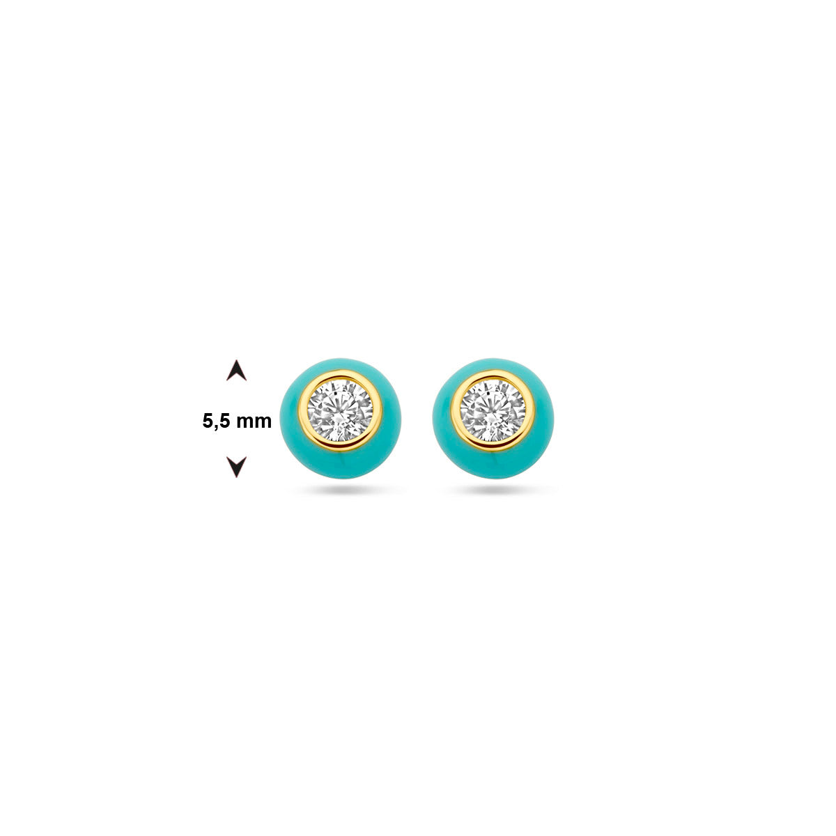 oorknoppen turquoise emaille en zirkonia 1 micron zilver verguld (geel)