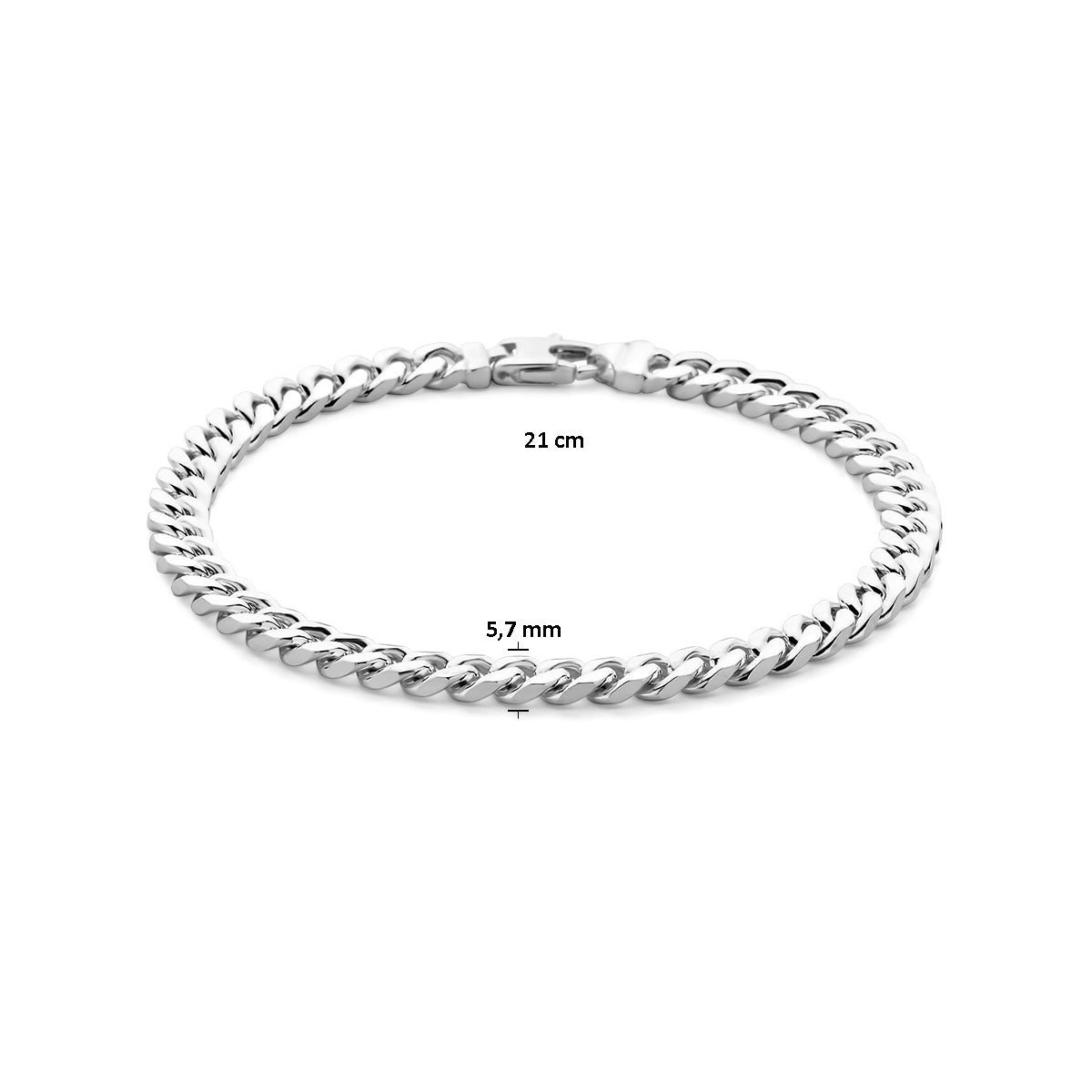 Armband Panzerkette 6-seitig geschliffen 5,7 mm 21 cm Silber weiß