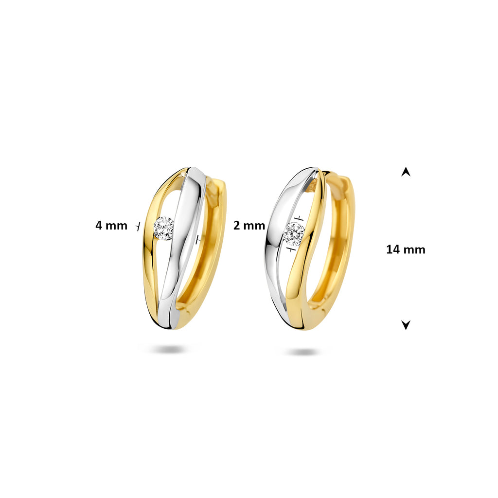 klapoorringen lab grown diamant 0.05ct (2x0.025ct) f vs 14 mm 14K bicolor goud geel/wit
