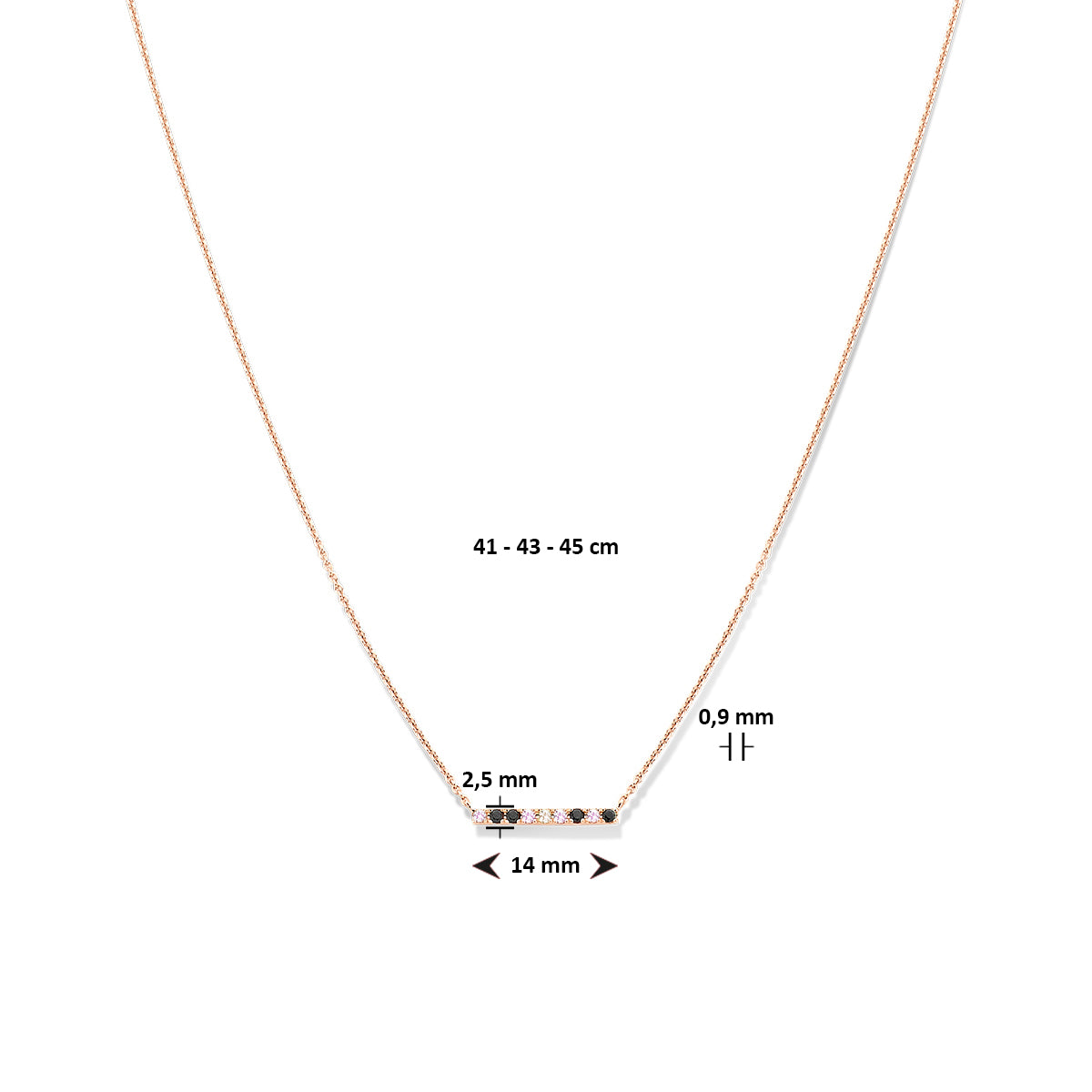 collier natuurlijke kleurstenen 41 - 43 - 45 cm 14K roségoud