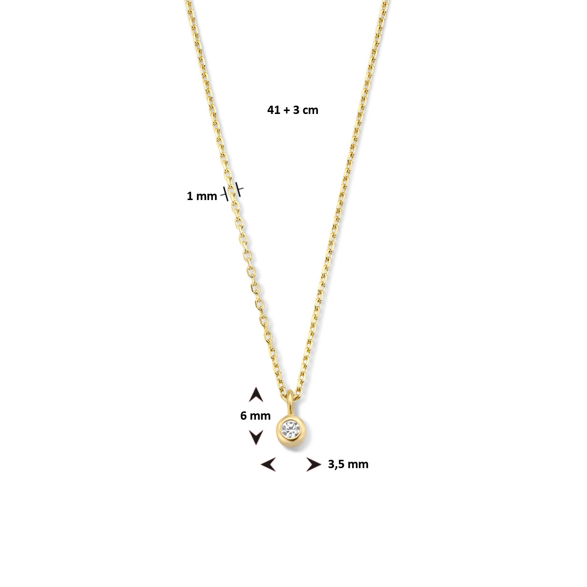 Halskette Zirkonia 41 + 3 cm 14K Gelbgold