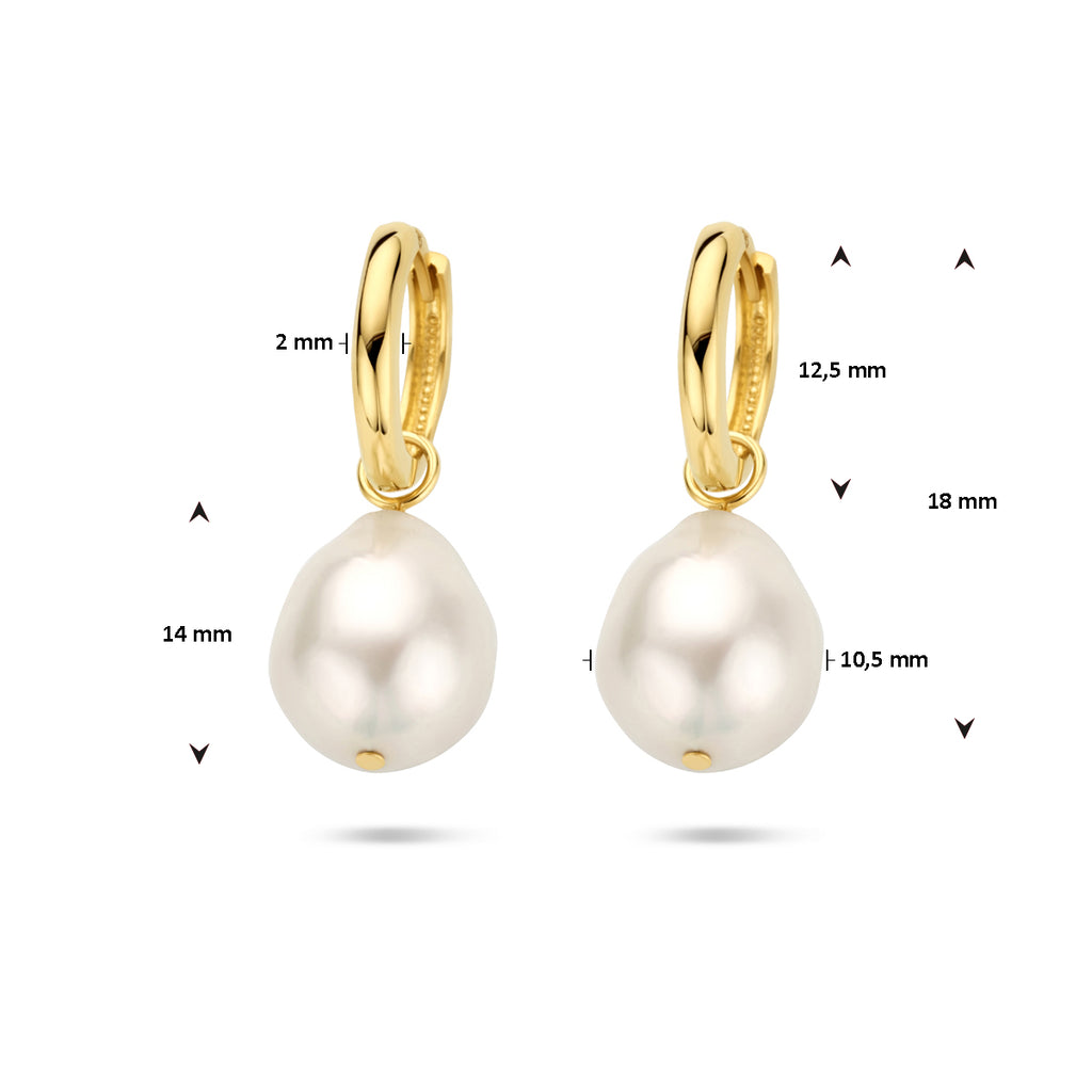 klapoorringen barok parel 14K geelgoud