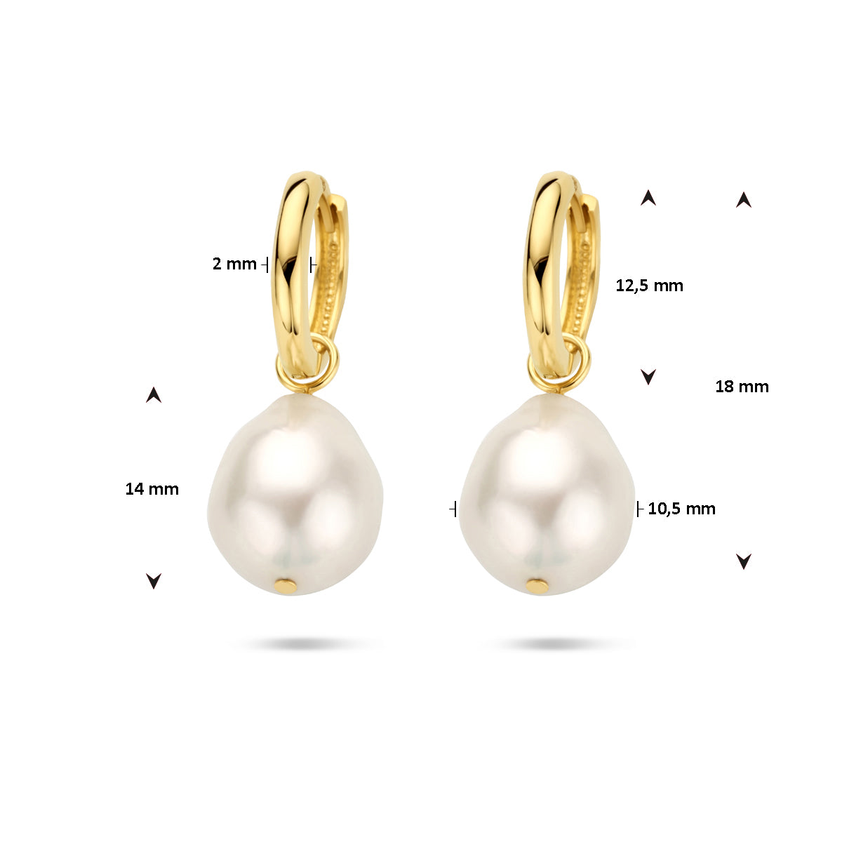 klapoorringen barok parel 14K geelgoud