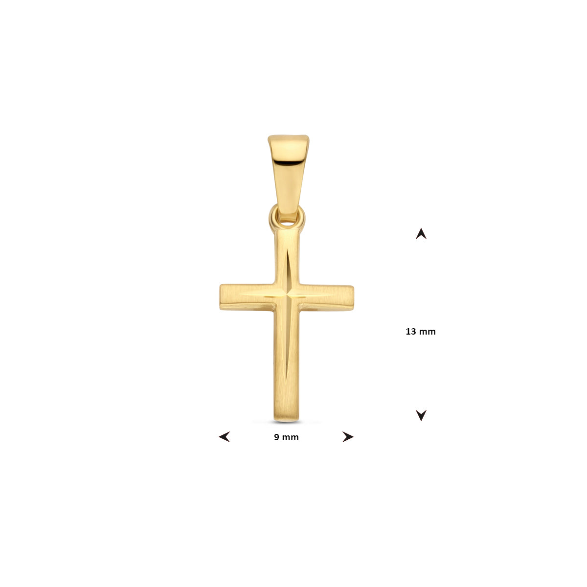 Anhänger Kreuz matt diamantiert 20 mm 14K Gelbgold