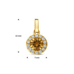 hanger citrien en lab grown diamant 0.08ct f vs 7 mm 14K geelgoud