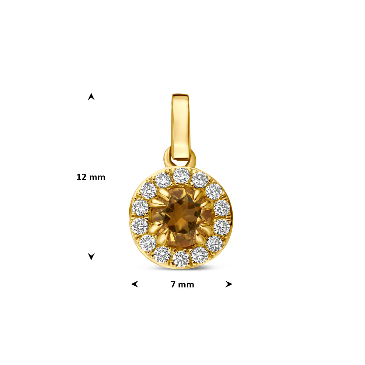 hanger citrien en lab grown diamant 0.08ct f vs 7 mm 14K geelgoud
