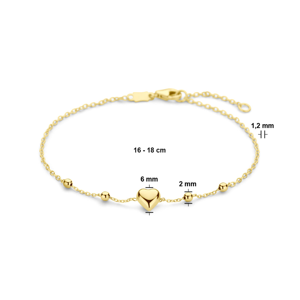 Armband Herz und Kügelchen 16 – 18 cm 14K Gelbgold
