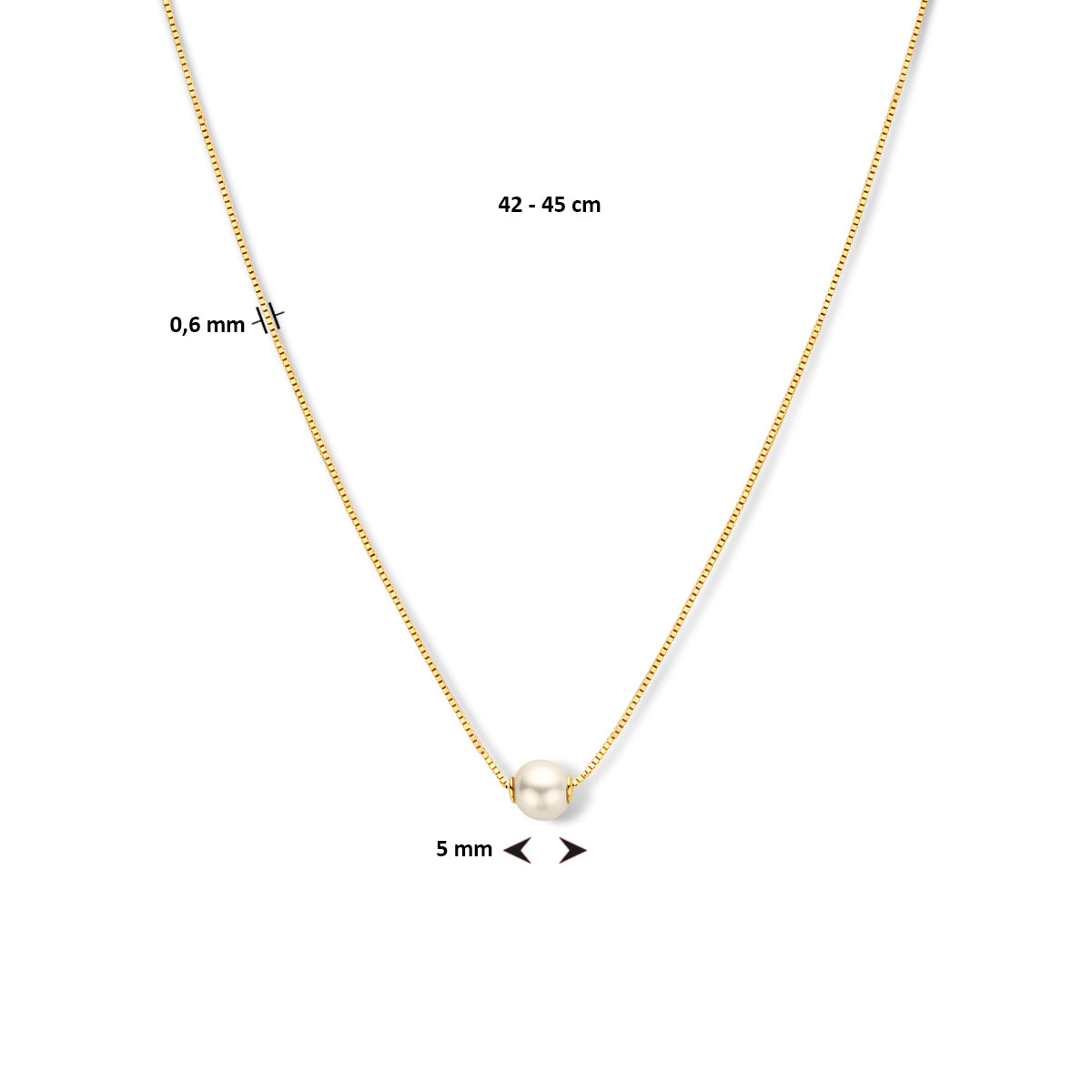 collier parel 42 - 45 cm 14K geelgoud