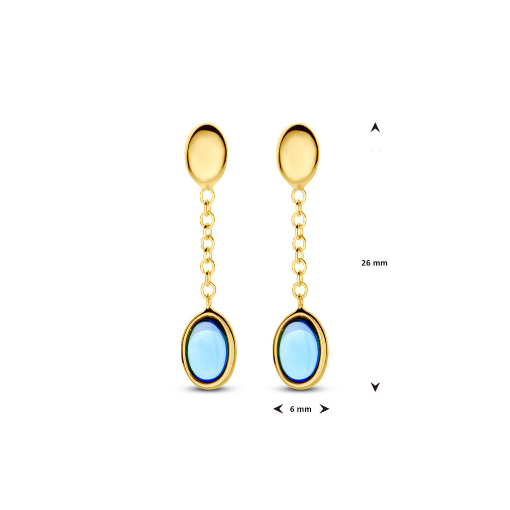 oorhangers london blue topaas 26 mm 14K geelgoud