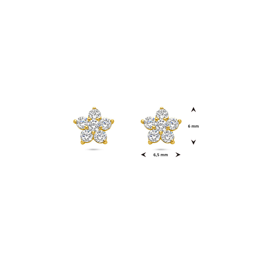 oorknoppen bloem zirkonia 14K geelgoud