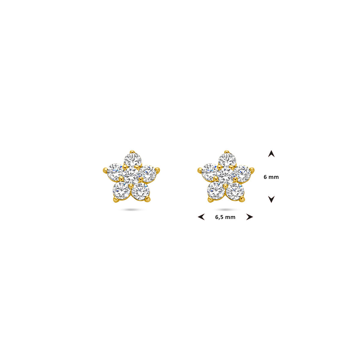 oorknoppen bloem zirkonia 14K geelgoud