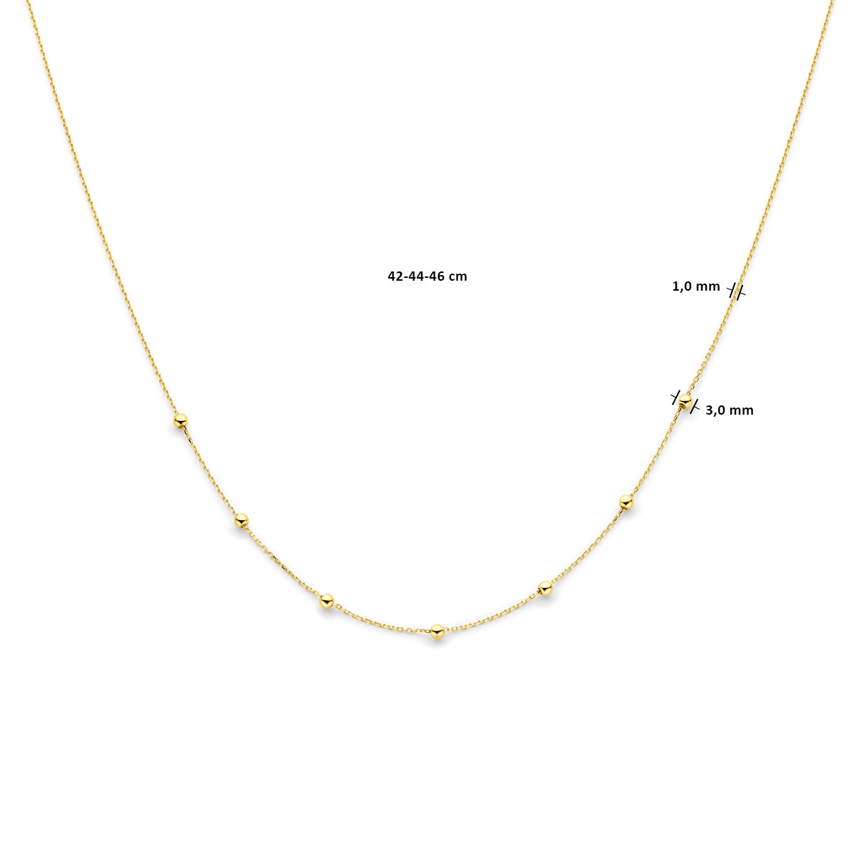 collier anker en bolletjes 1,0 mm 42 - 44 - 46 cm 14K geelgoud - rondje,bolletje,ringetje,draad
