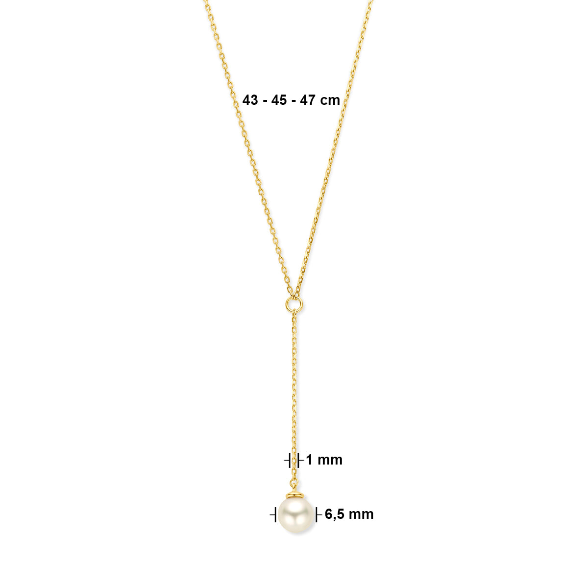 Y-collier parel 43 - 45 - 47 14K geelgoud