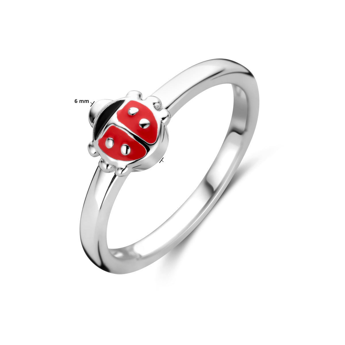 ring lieveheersbeestje emaille zilver gerhodineerd