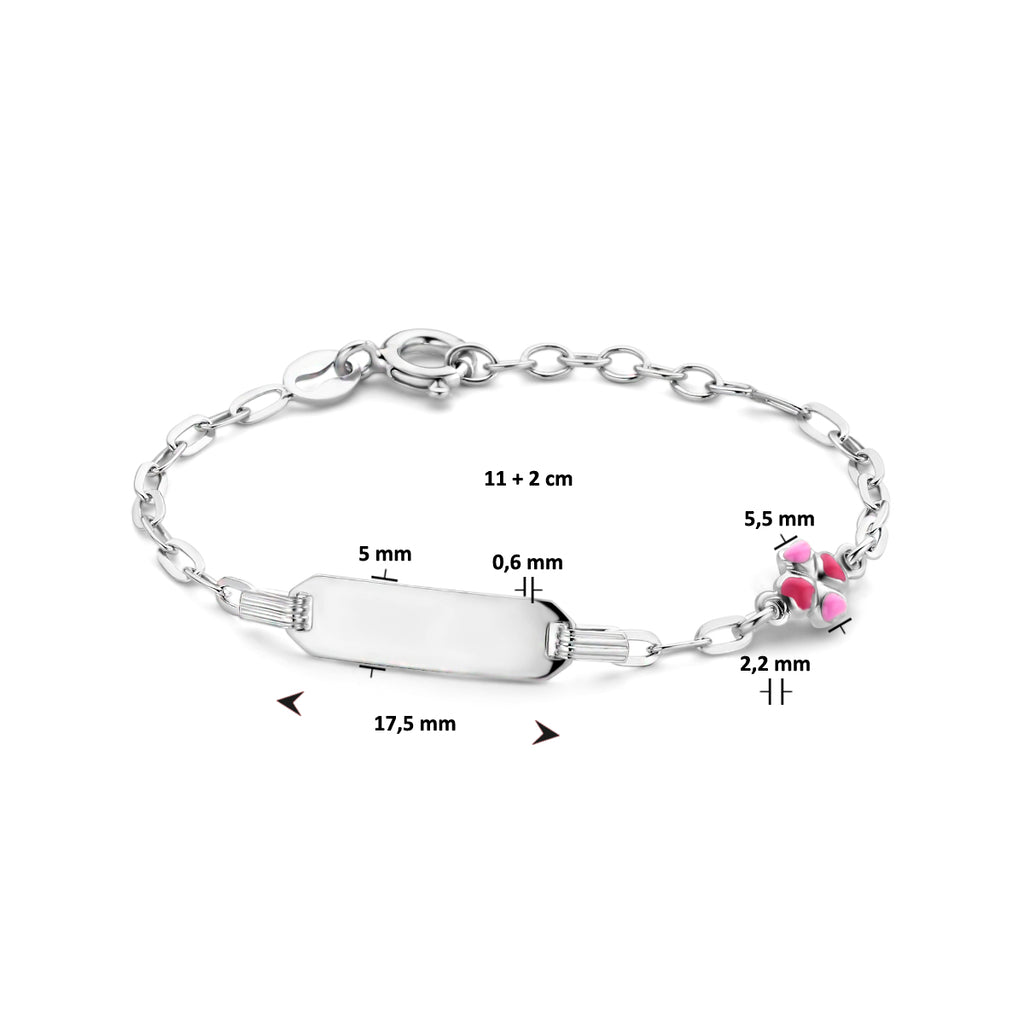 Gravurarmband Kleeblatt Emailleplatte 5,0 mm 11 + 2 cm Silber rhodiniert