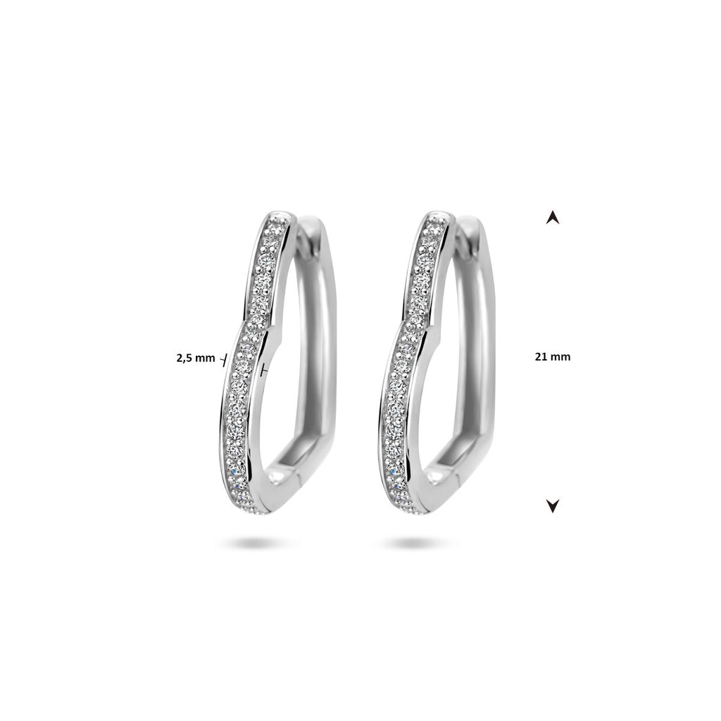 klapoorringen hart zirkonia 21 mm zilver gerhodineerd