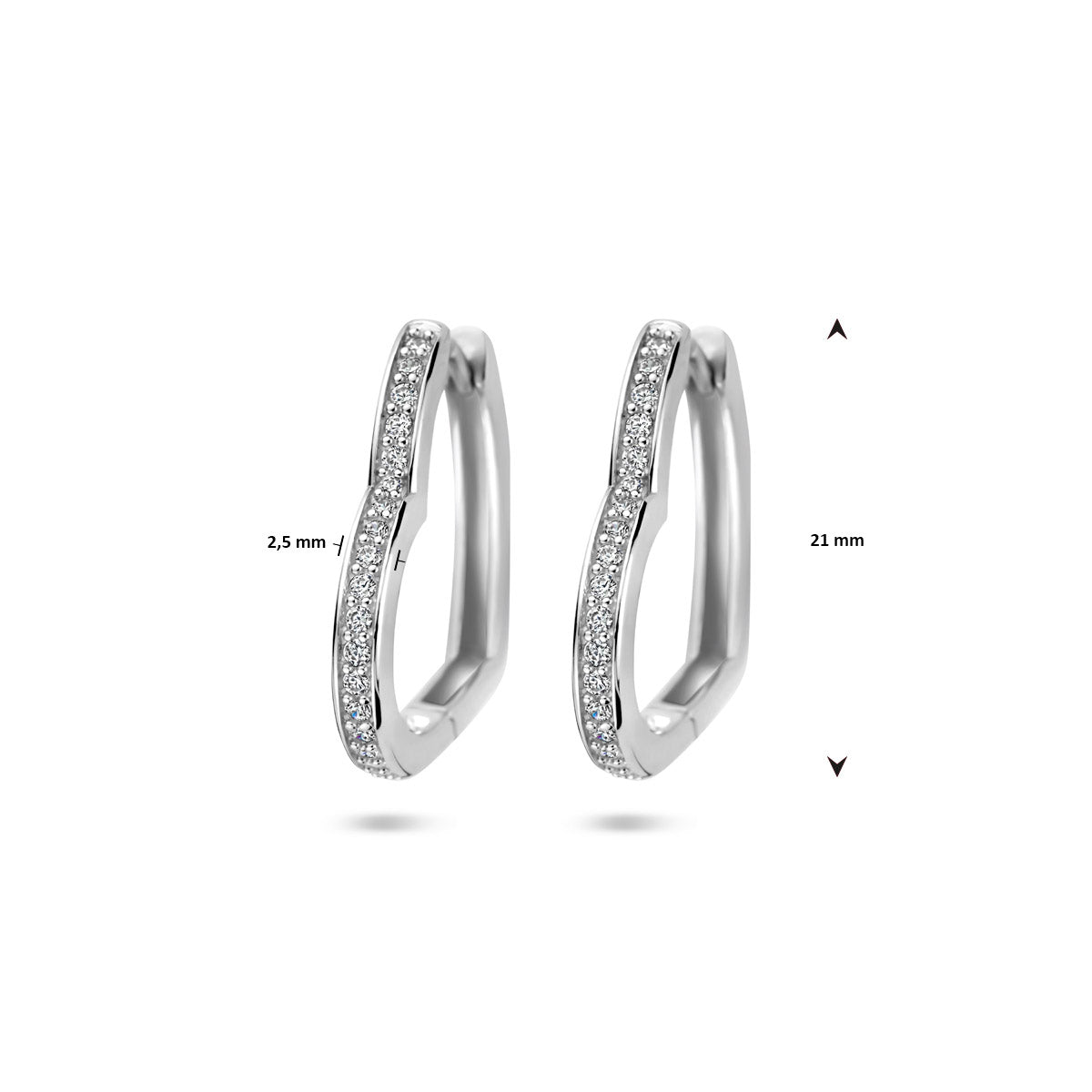 Klappohrringe Herz Zirkonia 21 mm Silber rhodiniert