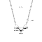 collier 3 hartjes 41 + 4 cm zilver gerhodineerd