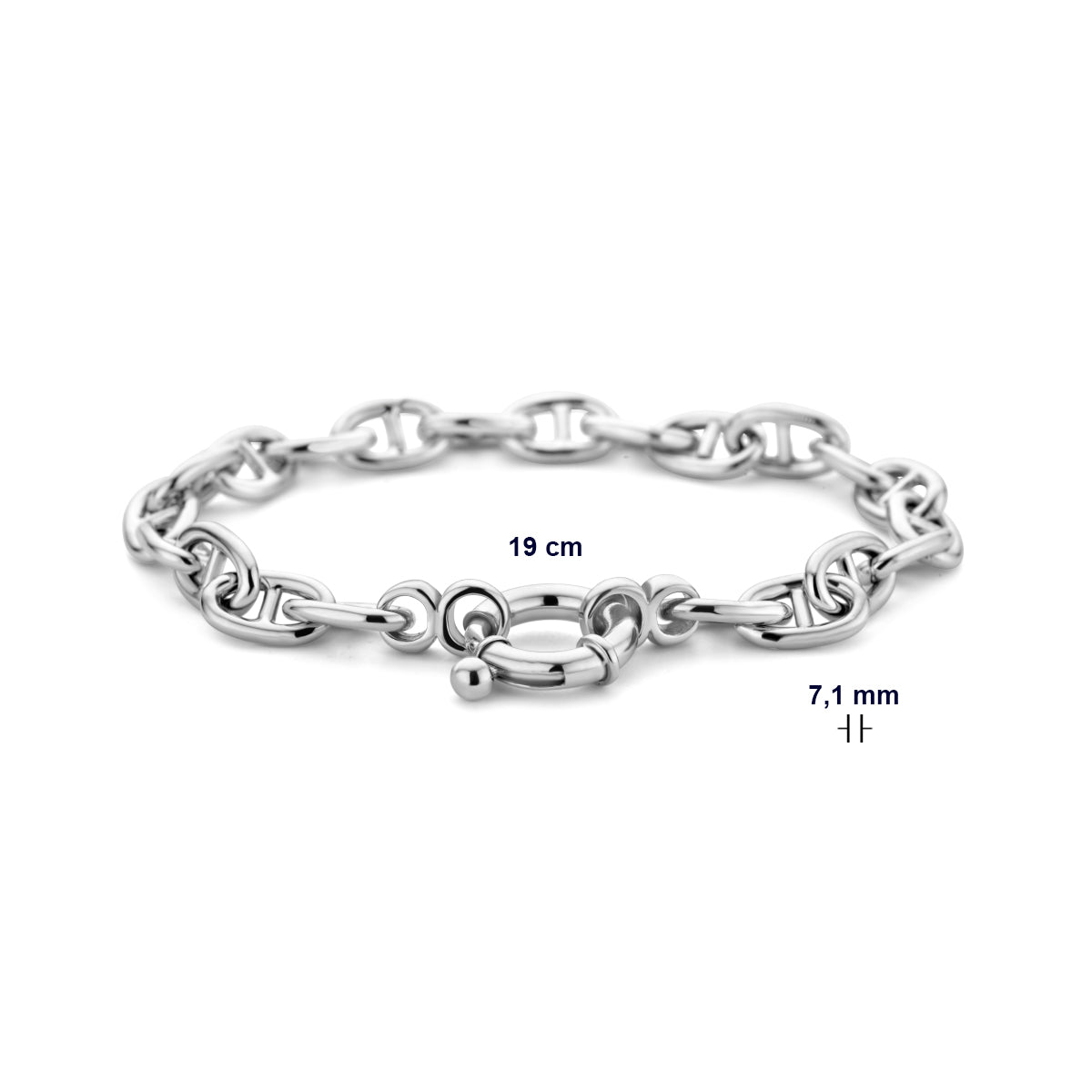 Armband Marine mit großem Federverschluss 7,1 mm 19 cm Silber rhodiniert
