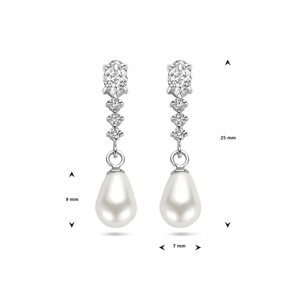 oorhangers zirkonia en parel zilver gerhodineerd