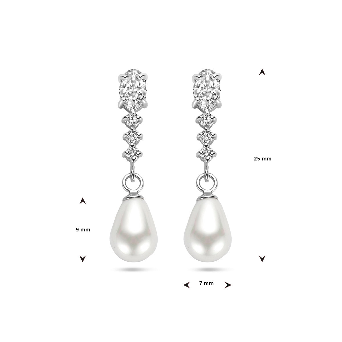 oorhangers zirkonia en parel zilver gerhodineerd