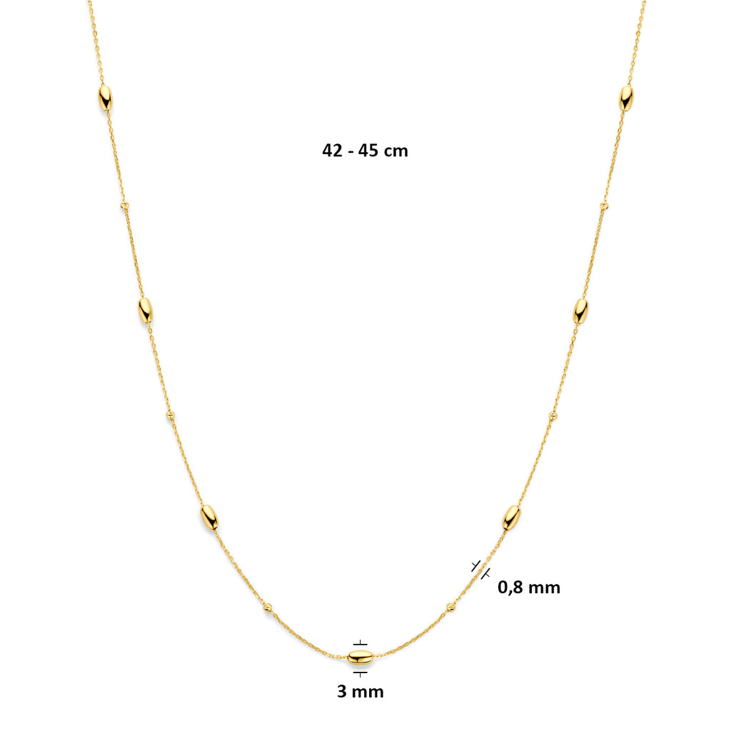 collier 42 - 45 cm 14K geelgoud - rondje,bolletje,ringetje,draad