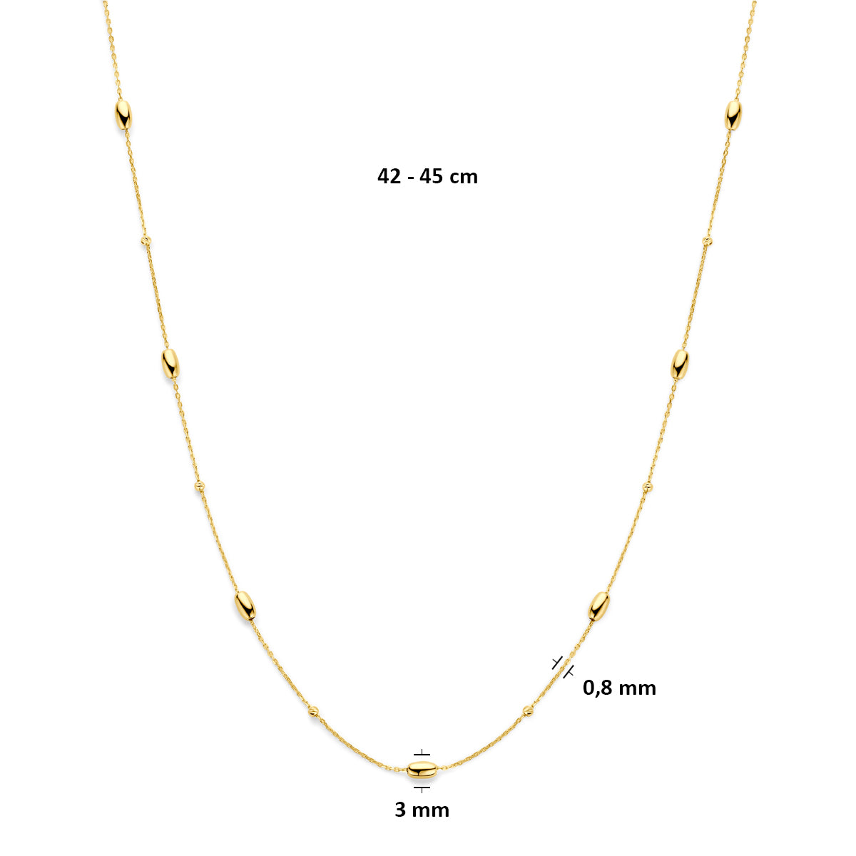 collier 42 - 45 cm 14K geelgoud - rondje,bolletje,ringetje,draad