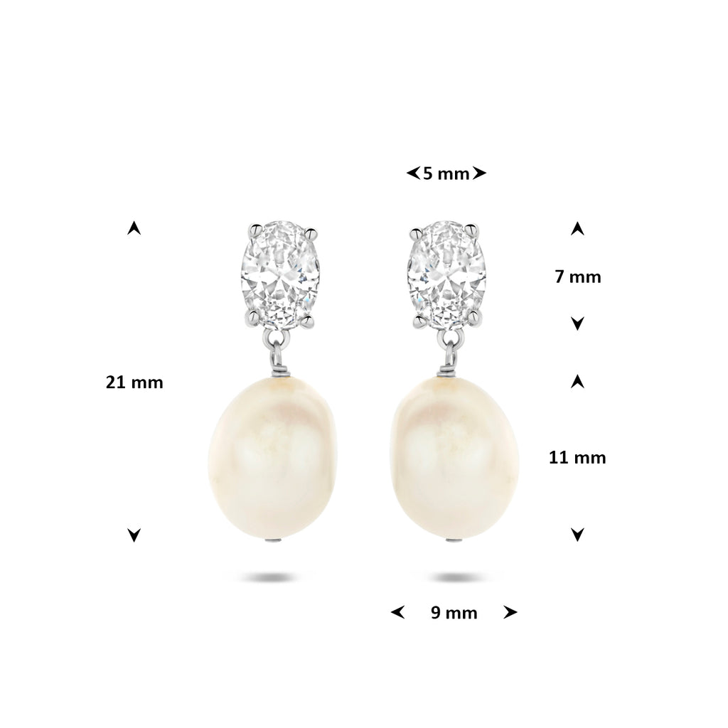 Ohrhänger Perle und Zirkonia 21 mm Silber rhodiniert