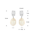 Ohrhänger Perle und Zirkonia 21 mm Silber rhodiniert