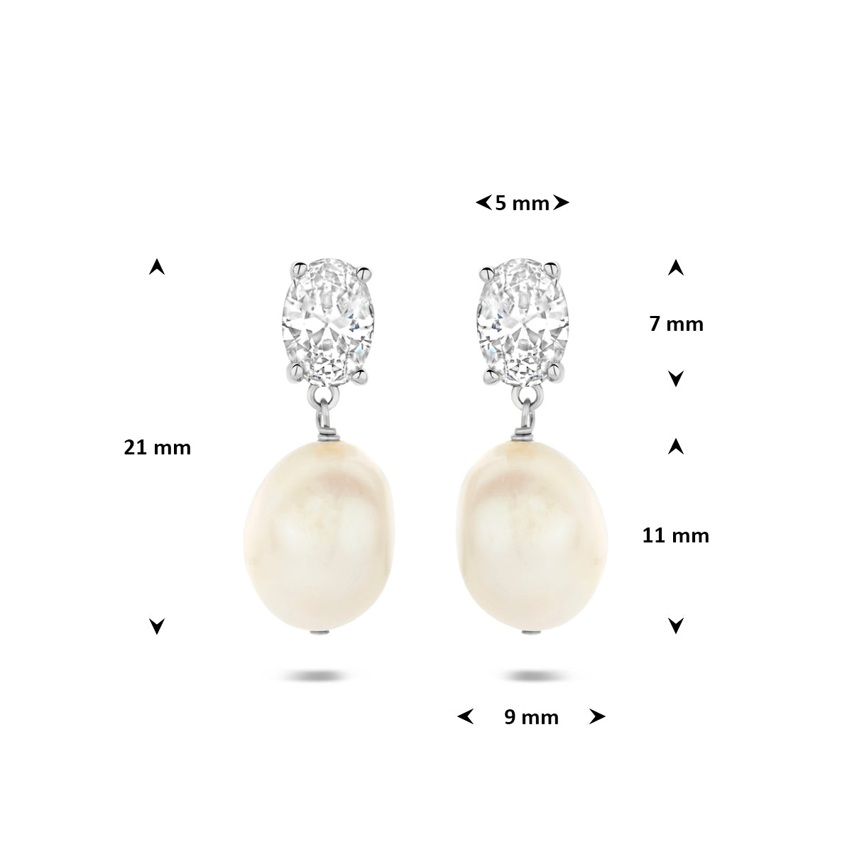 Ohrhänger Perle und Zirkonia 21 mm Silber rhodiniert