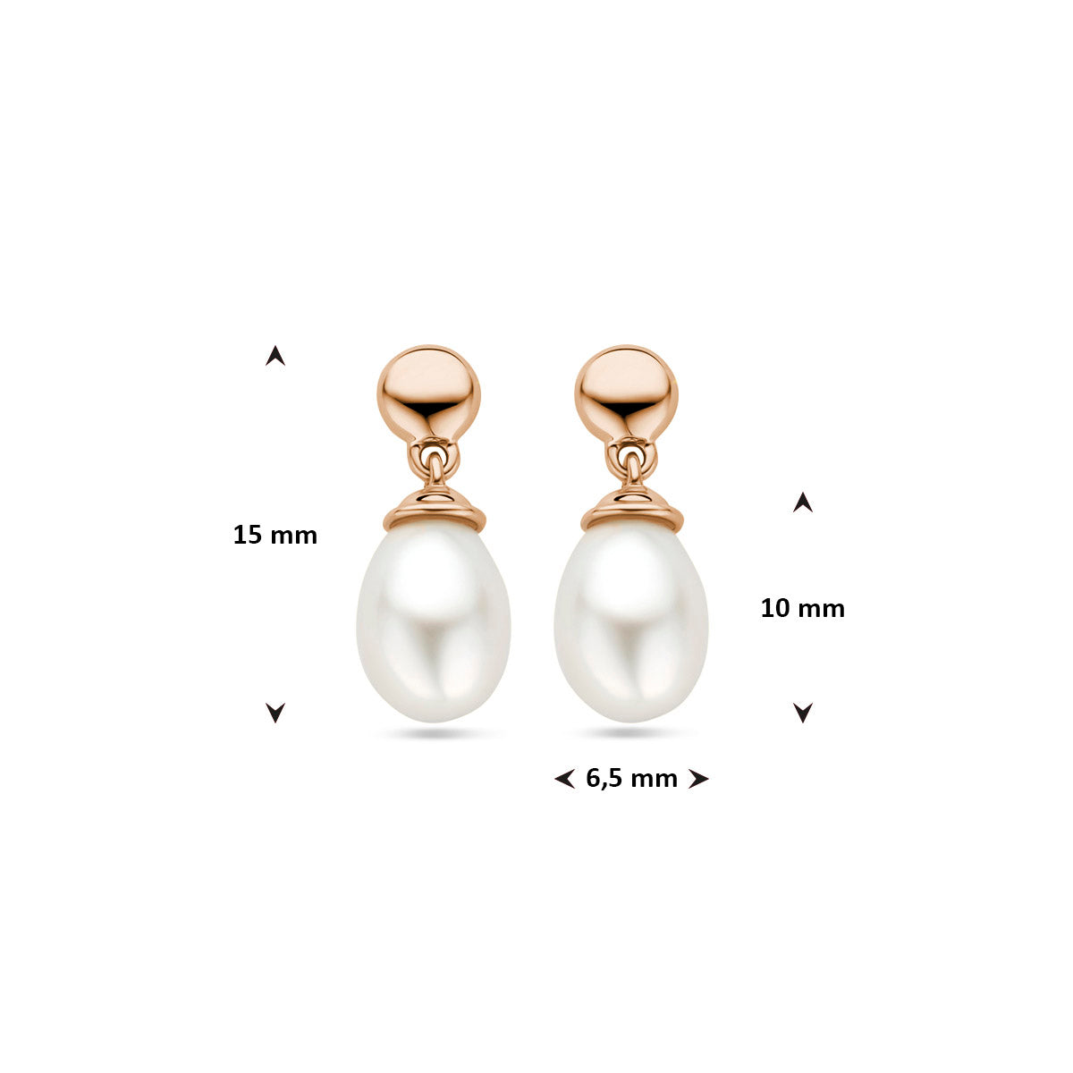 oorhangers parel 15 mm 14K roségoud - ovaal