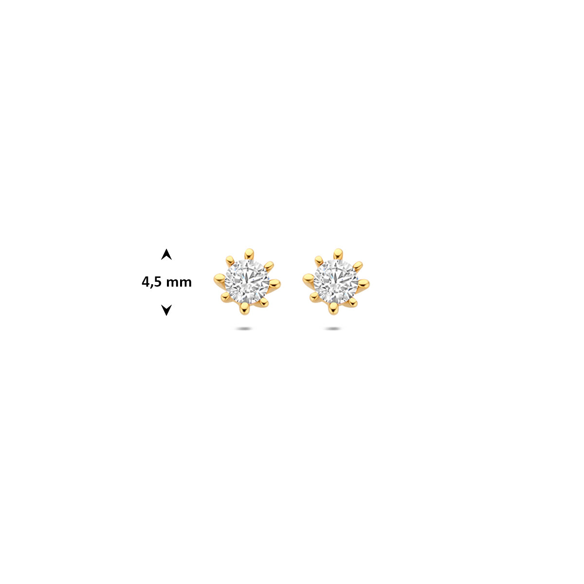 9k oorknoppen zirkonia 4,5 mm 9K geel