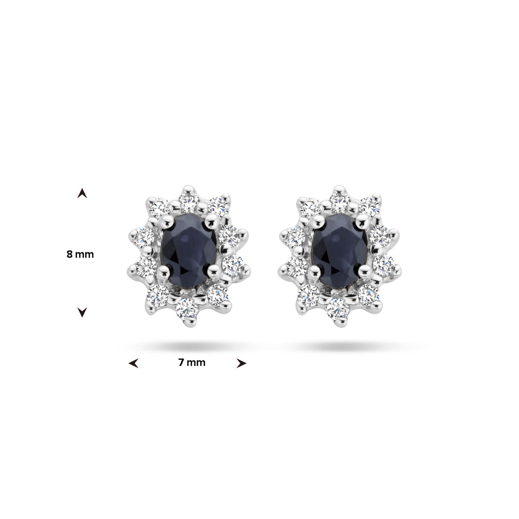 Ohrstecker Saphir und Zirkonia Halo 14K Weißgold