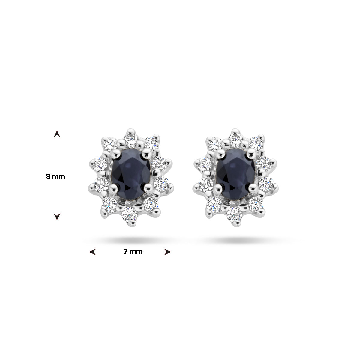 Ohrstecker Saphir und Zirkonia Halo 14K Weißgold