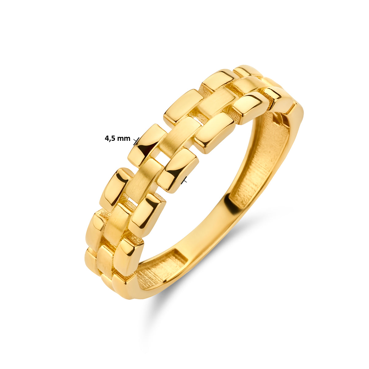 ring schakel poli/mat 14K geelgoud - schakelmotief