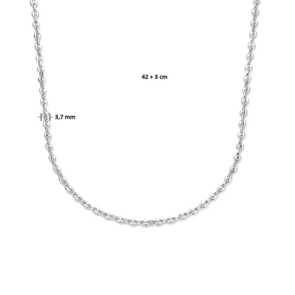 Kaffeebohnenkette 3,7 mm 42 + 3 cm Silber rhodiniert
